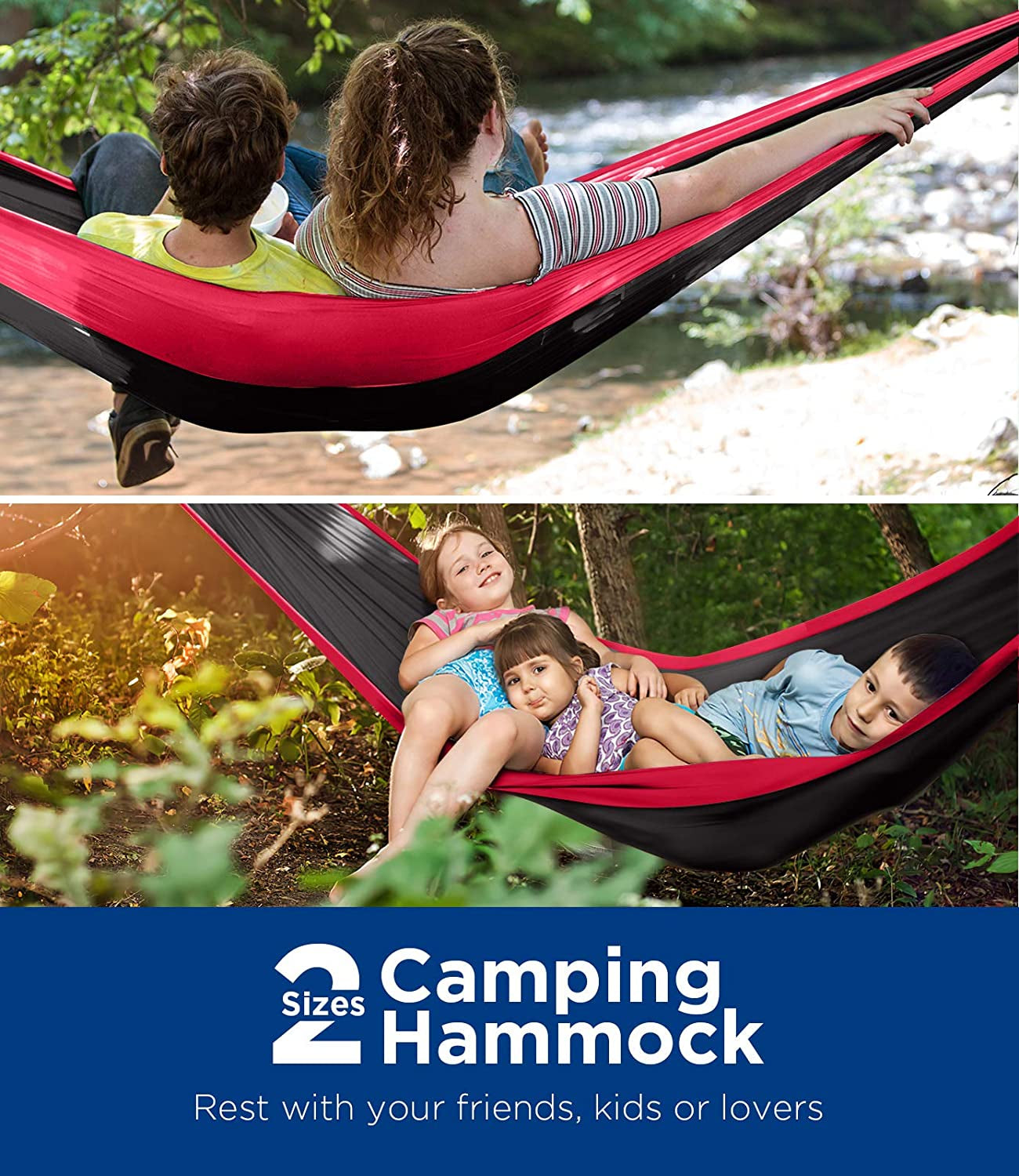 Camping Hammock Single & Double Portable Hammock Ultralight Nylon Parachute Hammocks with 2 Hanging Straps for Backpacking, Travel, Beach, Camping, Hiking, Backyard