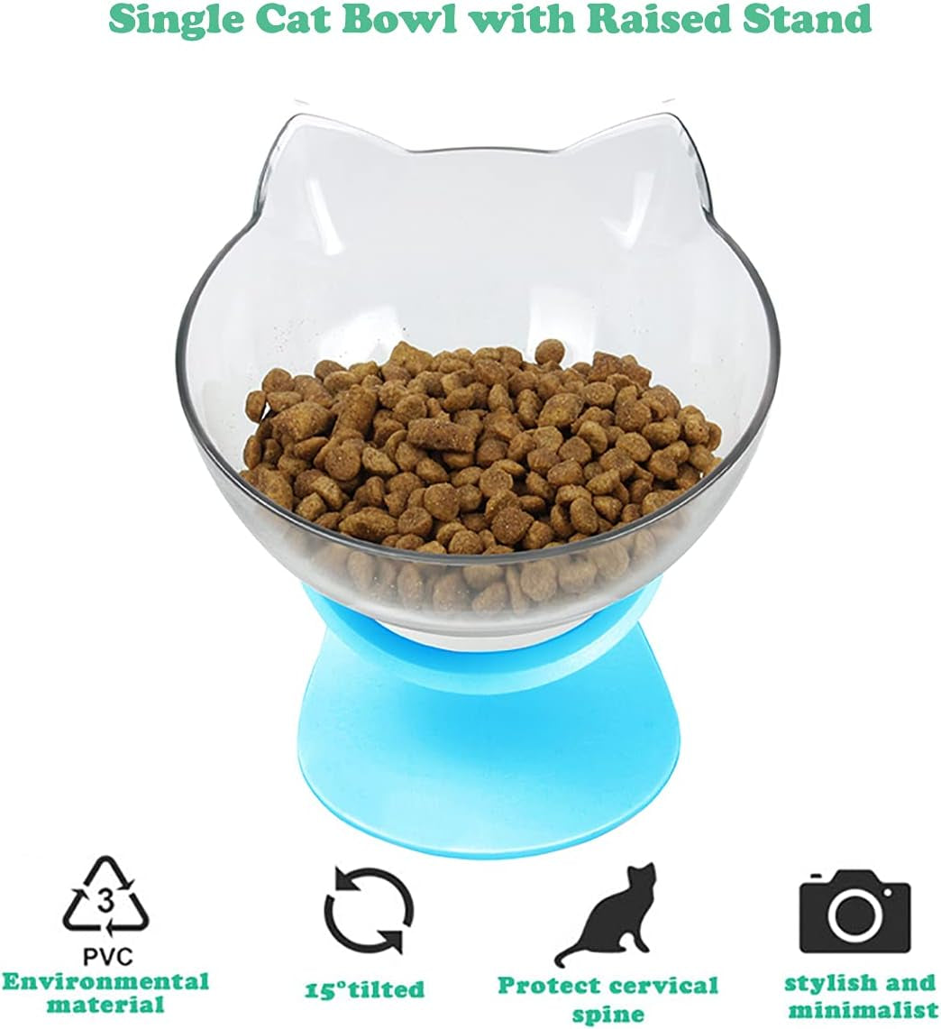 Cat Elevated Bowl with Raised Stand, 15° Tilted Neck Guard Stand Raised Pet Food Water Feeder Bowl for Cats or Small Dogs