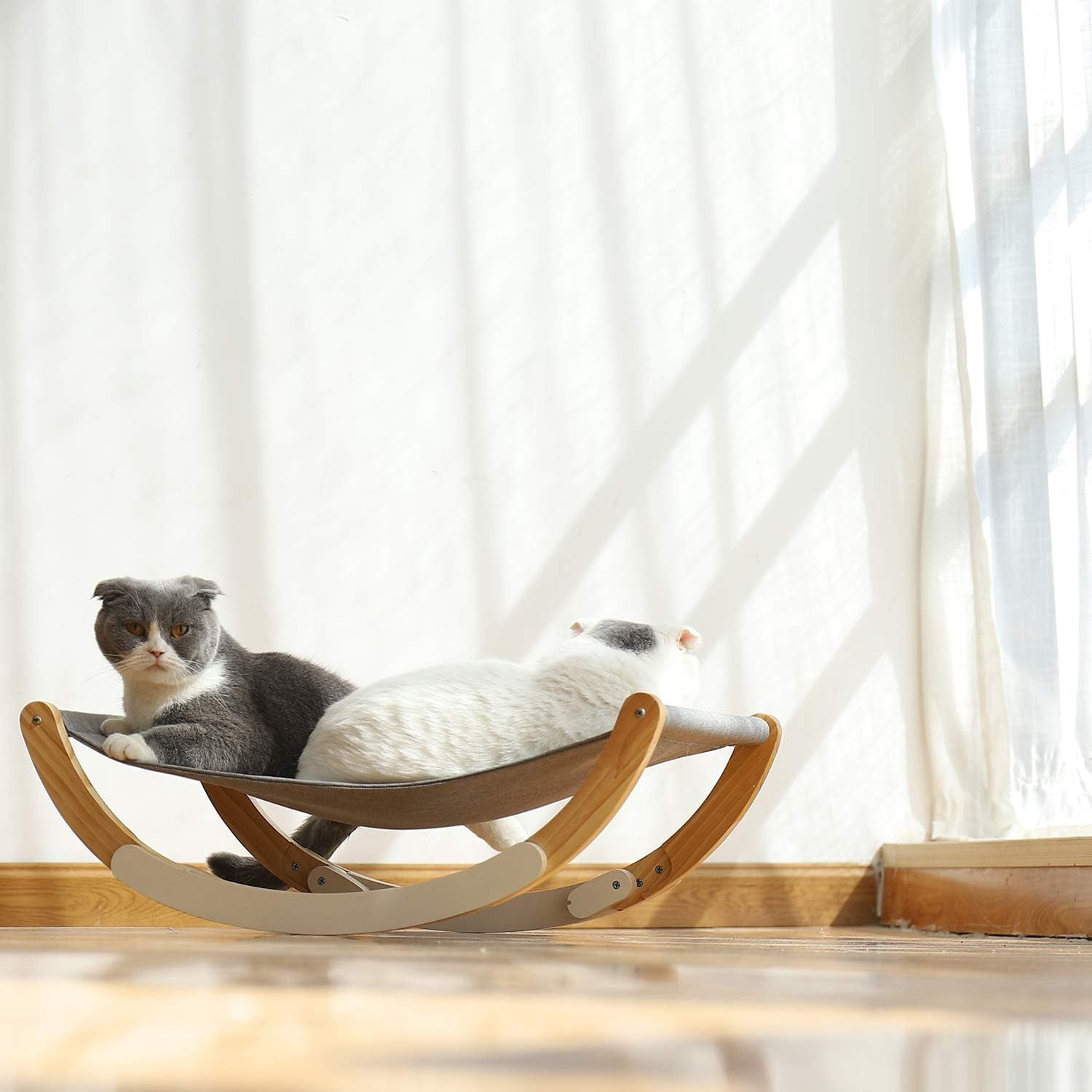 Cat Hammock, New Moon Cat Swing Chair, Elevated Cat Bed for Indoor Cats, Cat Furniture Gift for Cat or Small Dog, Grey