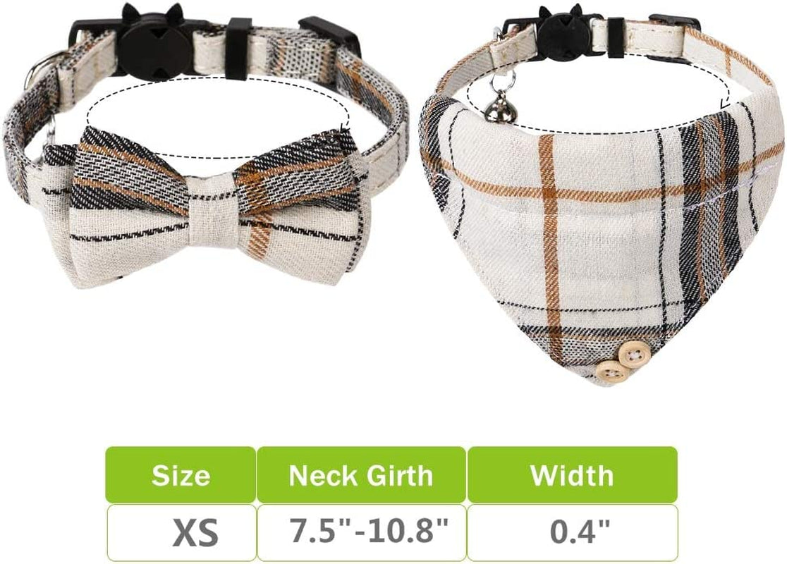 Breakaway Cat Collar with Bells - 2 Pack Cat Collar with Bells, Cat Collars with Bandana, Accessories for Pet Collars, Adjustable for Cats and Small Dogs