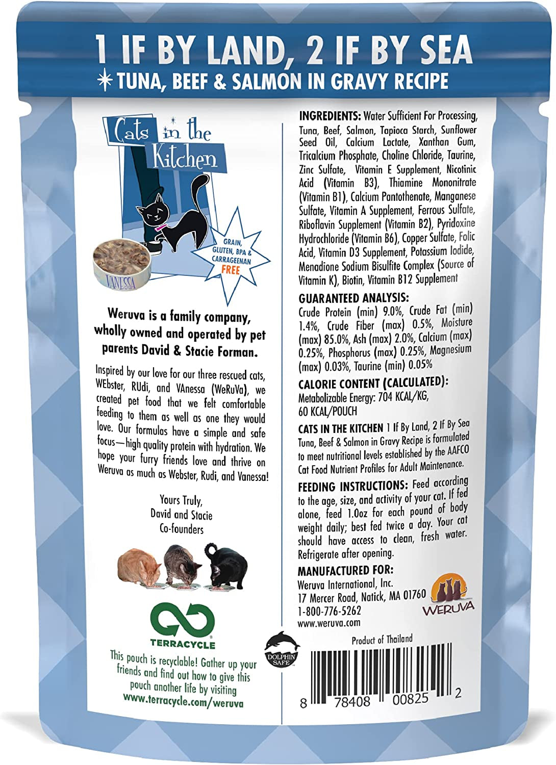 Cats in the Kitchen, 1 If by Land, 2 If by Sea with Tuna, Beef & Salmon in Gravy Cat Food, 3Oz Pouch (Pack of 12)