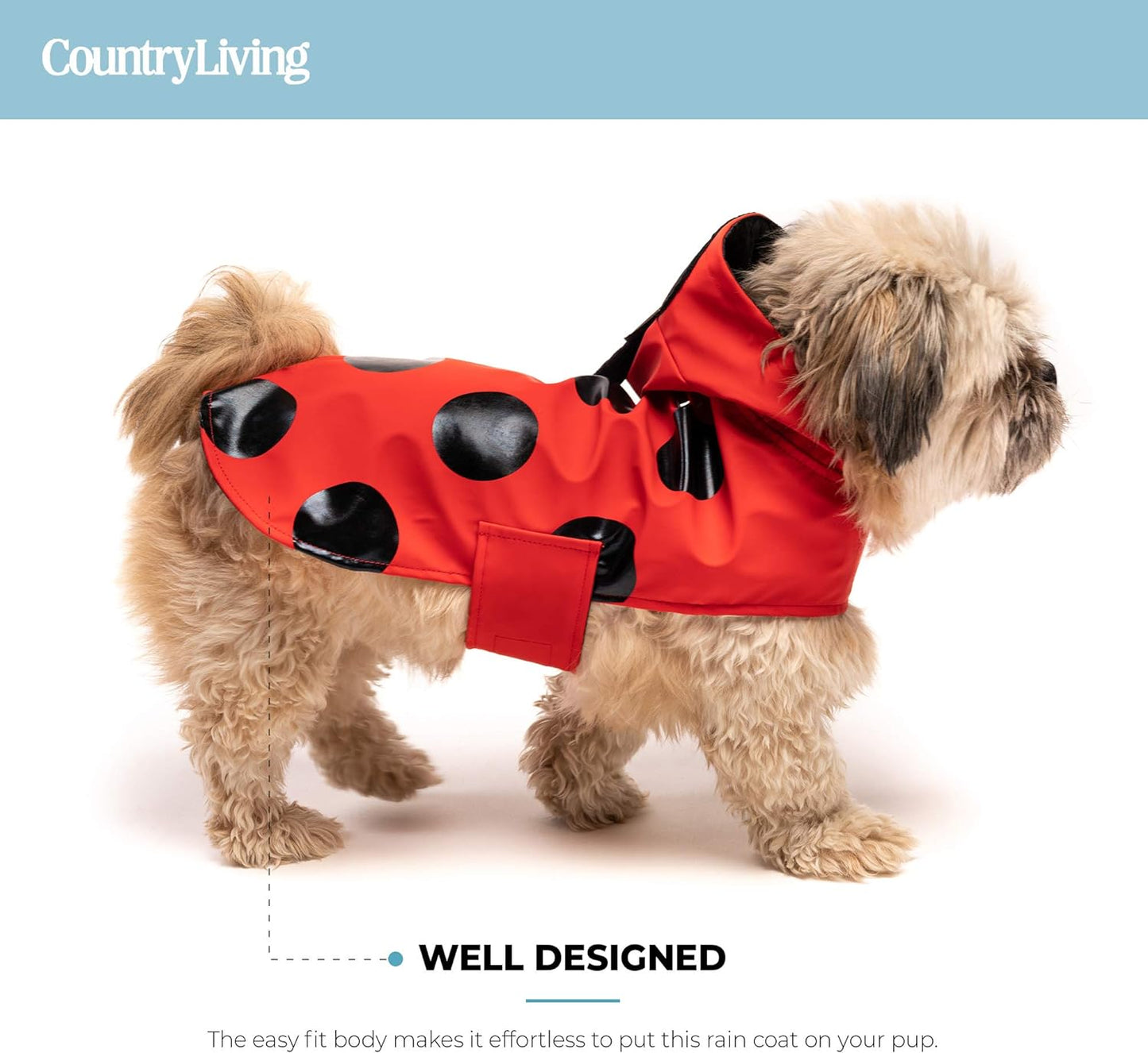 , Water-Resistant Dog Raincoat, Adjustable & Lightweight Puppy/Dog Rain Jacket, Adorable Hoodie with Reflective Strap (Ladybug, XS)